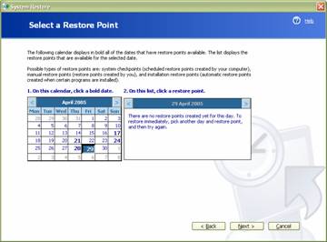 fig 4 restore point calendar window