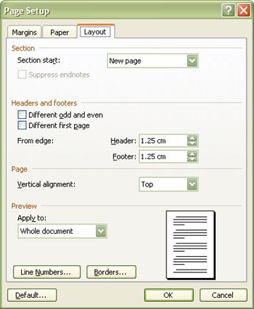 page setup window